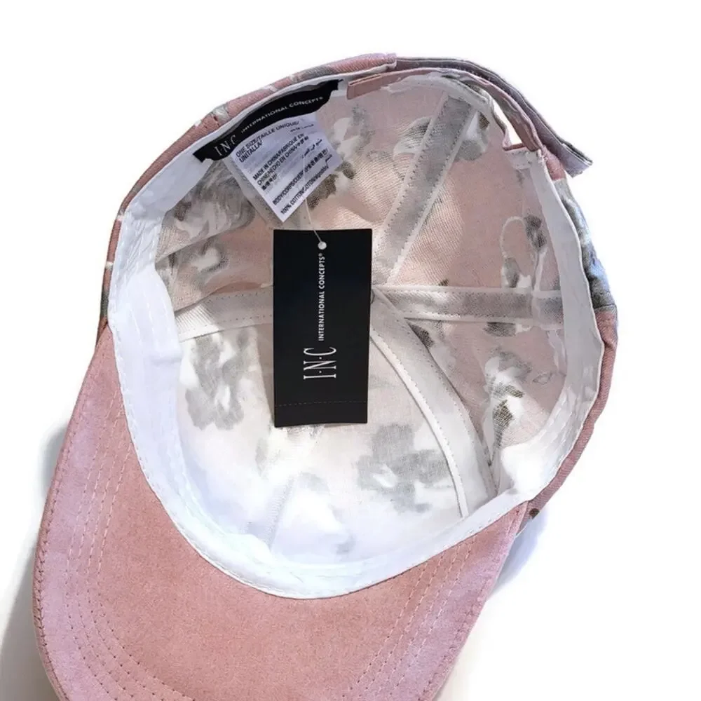 INC International Concepts Floral Cotton Suede Pink and Gray Baseball Cap OS